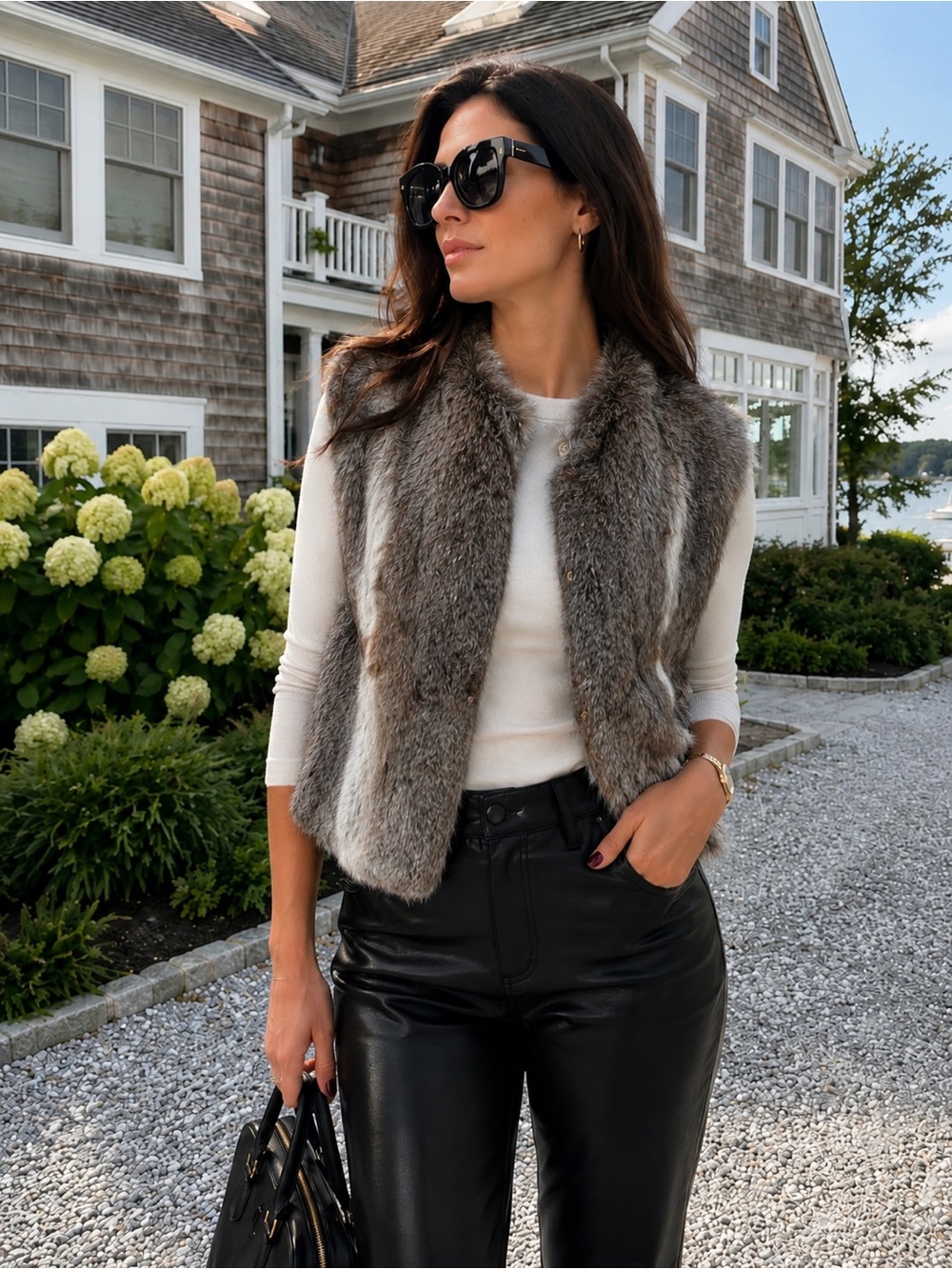 Michael Michael Kors Genuine Rabbit Fur Vest – Silver Grey & Sand Blend – Small - Picture 1 of 10